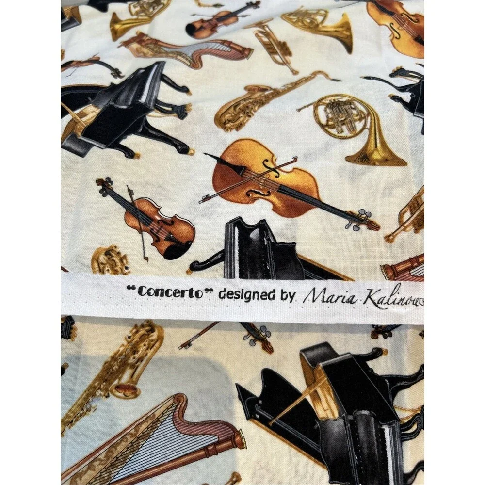 Concerto Tossed Instruments Music Print Cotton Quilting Fabric  Maria Kalinowski